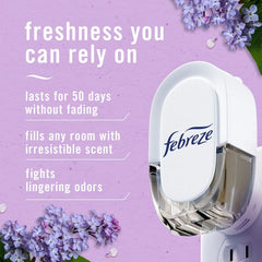 Febreze Plug In Air Freshener, Odor-Fighting Scented Oil Refill, Air Fresheners for Home and Bathroom and Kitchen, Long Lasting for Strong Odors, Lilac Sunrise Scent, 0.87oz Refills, 4 Count