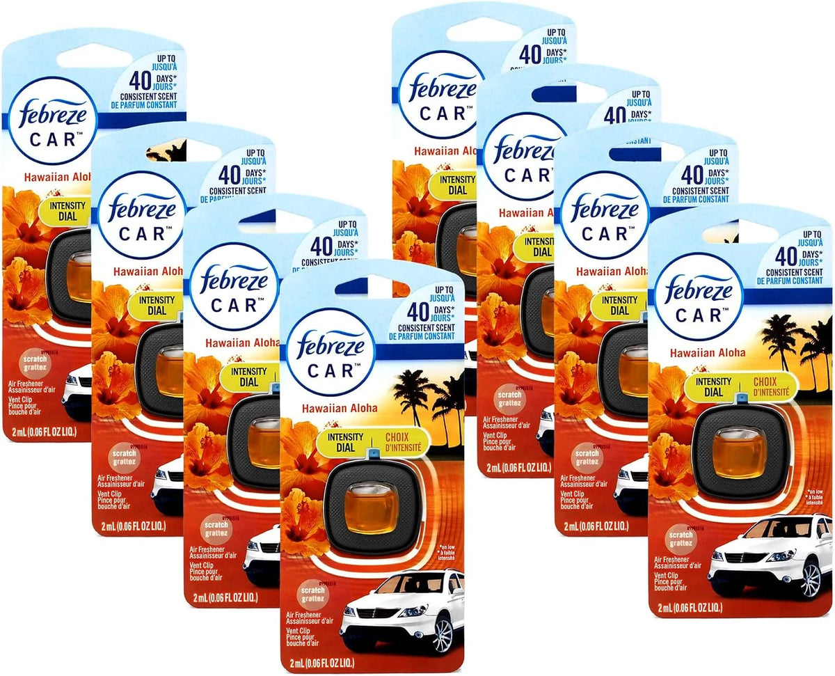 Febreze Odor Clear Car Vent Air Freshener Clip, Hawaiian Aloha 0.06 Fl.Oz - 8 Pack